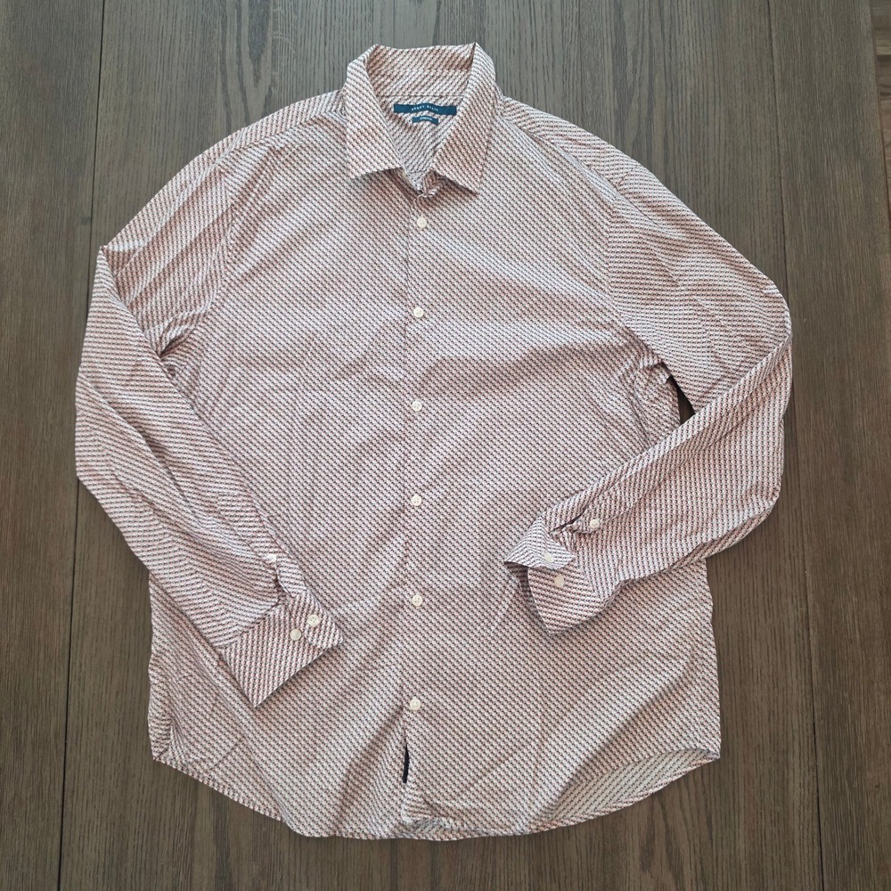 Perry Ellis Mens XL Stretch Long Sleeve Button Down Shirt Geometric Pink Navy